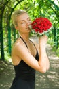 Girl scenting bouquet