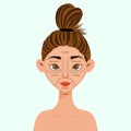 Girl with a scheme of skin zones on her face. Cartoon style. Vector illustration
