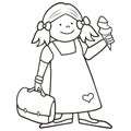 Girl and schoobag, coloring book