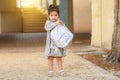 Girl At School Playground On First Day In September. Royalty Free Stock Photo