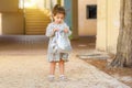 Girl At School Playground On First Day In September. Royalty Free Stock Photo