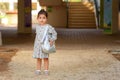 Girl At School Playground On First Day In September. Royalty Free Stock Photo