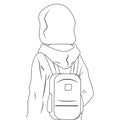 Girl schoolgirl with a backpack looks into the distance. Vector illustration. Childhood protection