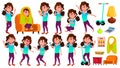 Girl Schoolgirl Kid Poses Set Vector. High School Child. Caucasian, Kids, Positive. For Postcard, Cover, Placard Design Royalty Free Stock Photo