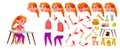 Girl Schoolgirl Kid Vector. Redhead. High School Child. Animation Creation Set. Face Emotions, Gestures. Young, Cute