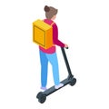 Girl scooter delivery icon isometric vector. Bike driver Royalty Free Stock Photo