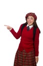 The girl in scottish tartan clothing on white Royalty Free Stock Photo