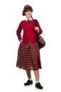 The girl in scottish tartan clothing on white Royalty Free Stock Photo