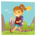 Girl Scout. Girl in Hike. Girl with Backpack