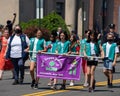 Girl Scout Juniors from Troop 40368 march in the Annual Memorial Day Parade and Ceremony Royalty Free Stock Photo