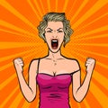 Girl screams loudly or young woman in rage. Pop art retro comic style. Cartoon vector illustration Royalty Free Stock Photo