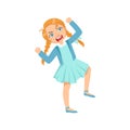 Girl Screming Angry Teenage Bully Demonstrating Mischievous Uncontrollable Delinquent Behavior Cartoon Illustration