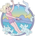 Girl and sea vector illustration Royalty Free Stock Photo