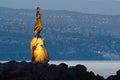 Girl with Seagull with Rijeka in the Background Royalty Free Stock Photo