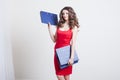 The girl Secretary of the business keeps folders Royalty Free Stock Photo