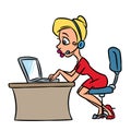 Girl secretary operator phone call cartoon illustration