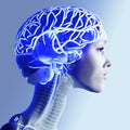 Girl seen in profile, robotically modified, cyborg with human features. Brain and connections. Royalty Free Stock Photo