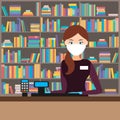 Girl seller in a bookstore. vector