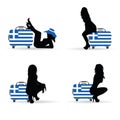 Girl sensual set with travel bag greece silhouette illustration