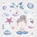 Girl and a set of items and accessories for sea spa
