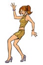 Girl in sexy dress, woman disco dance isolate on white background