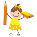 Girl with sharpener and crayon, eps. Royalty Free Stock Photo