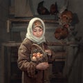 A girl in a shawl with a basket of eggs