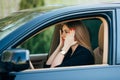 Girl shoked and scare before accident on road Royalty Free Stock Photo