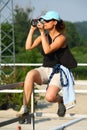 Girl shooting with camcorder Royalty Free Stock Photo