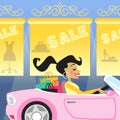 Girl shopping in car Royalty Free Stock Photo