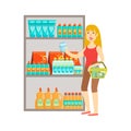 Girl Shopping For Drinks, Shopping Mall And Department Store Section Illustration Royalty Free Stock Photo