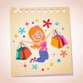 Girl shopping note paper cartoon illustration Royalty Free Stock Photo