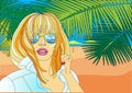 Girl on the shore morya.palmy sunny day.vektor illustration