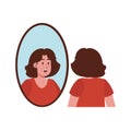 girl with short hair shock with acne on the mirror seeing face illustration