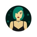 Girl with short turquoise hair. Bob cut hairstyle. Young woman with mint hair color on black background in batch Royalty Free Stock Photo