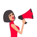 Girl shouts in megaphone Royalty Free Stock Photo