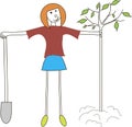 The girl with a shovel are planting the tree. Earth day, spring, fall, gardening, protection of nature