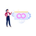 Girl is showing DevOps on web page