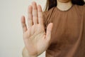 Girl showing open hand. Prisoner& x27;s Day. Day of Non-Violence Royalty Free Stock Photo