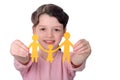 Girl showing paper chain family Royalty Free Stock Photo