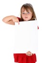 Girl showing something written on a blank paper Royalty Free Stock Photo