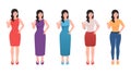 Girl showing thumbs up gesture and other hand on waist, flat character vector illustration set