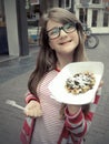 Girl showing waffel