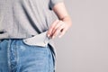 Girl shows her empty pockets Royalty Free Stock Photo