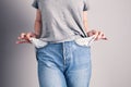 Girl shows her empty pockets Royalty Free Stock Photo