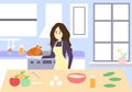 Girl shows how to cook chicken, a vector graphics