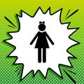 Girl sign illustration. Black Icon on white popart Splash at green background with white spots. Illustration