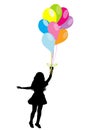 Girl silhouette with colorful balloons Royalty Free Stock Photo