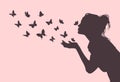 Girl silhouette with flying butterflies Royalty Free Stock Photo