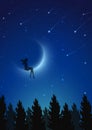 Moon girl, fairy silhouette sitting on the moon, wish come true, dreams, inner child Royalty Free Stock Photo